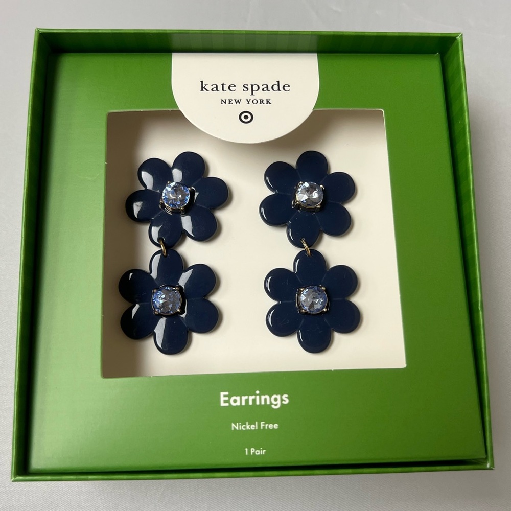 Kate Spade Target Collaboration NWT Navy Flower Earrings, gift box included.